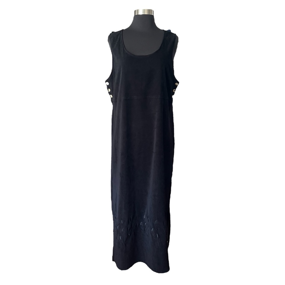 Vintage black velour maxi dress sleeveless L - Picture 2 of 11